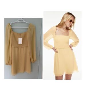 Aritzia Wilfred Villa Smocked Mini Dress, Yellow, Size 2